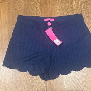 Navy Scalloped Hem Shorts